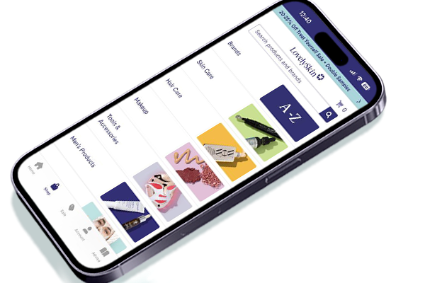 iPhone displaying LovelySkin iOS mobile app on screen