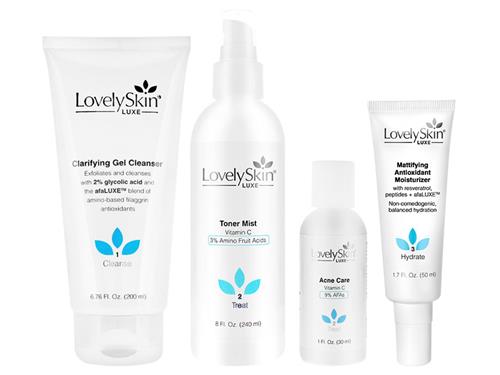 The LovelySkin Luxe essential product line.